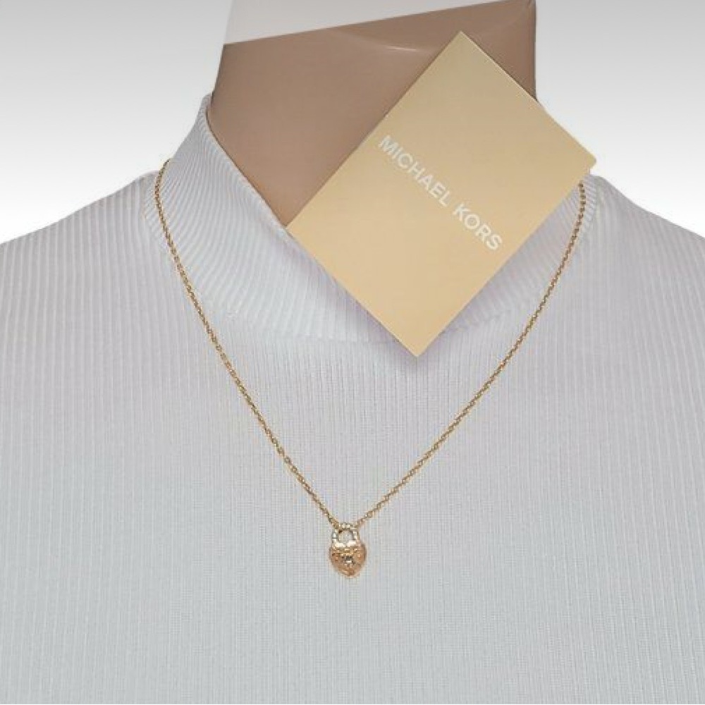 Michael Kors Gold Tone Pavé Crystal Heart Lock Pendant Necklace